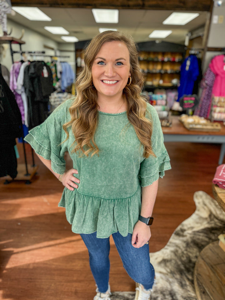 Mineral Wash Peplum Top