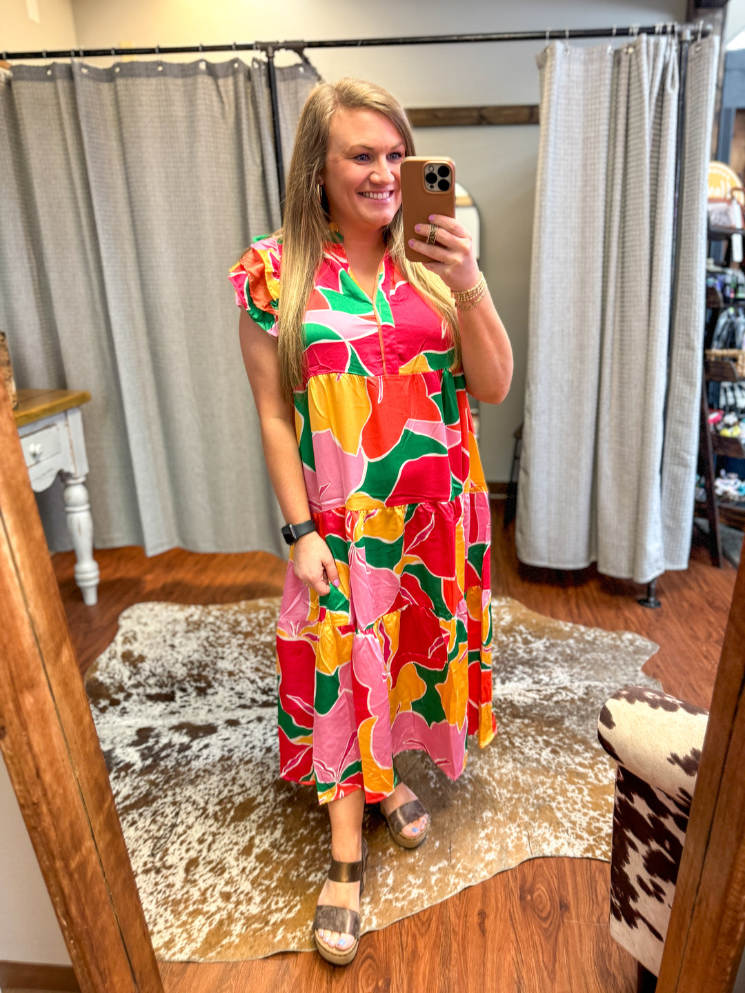 Tropical Satin Midi Dress