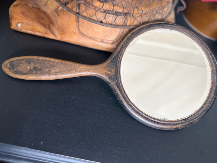 Vintage Wooden Hand Mirror