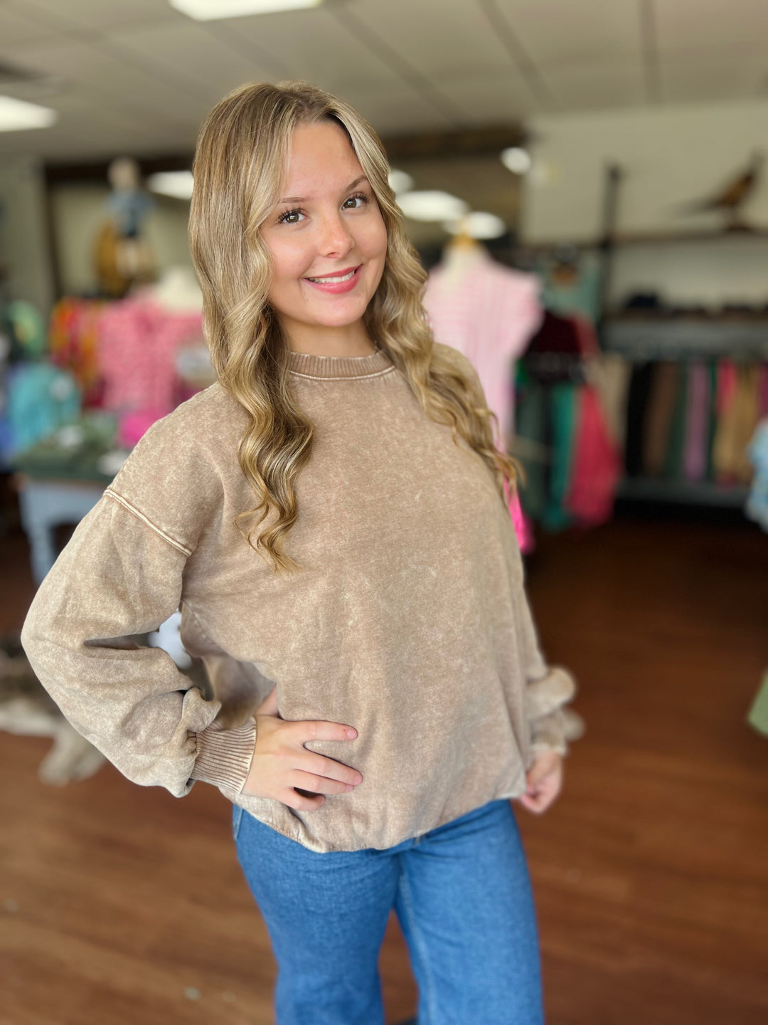 The Coziest Acid Wash Crewneck Sweatshirt