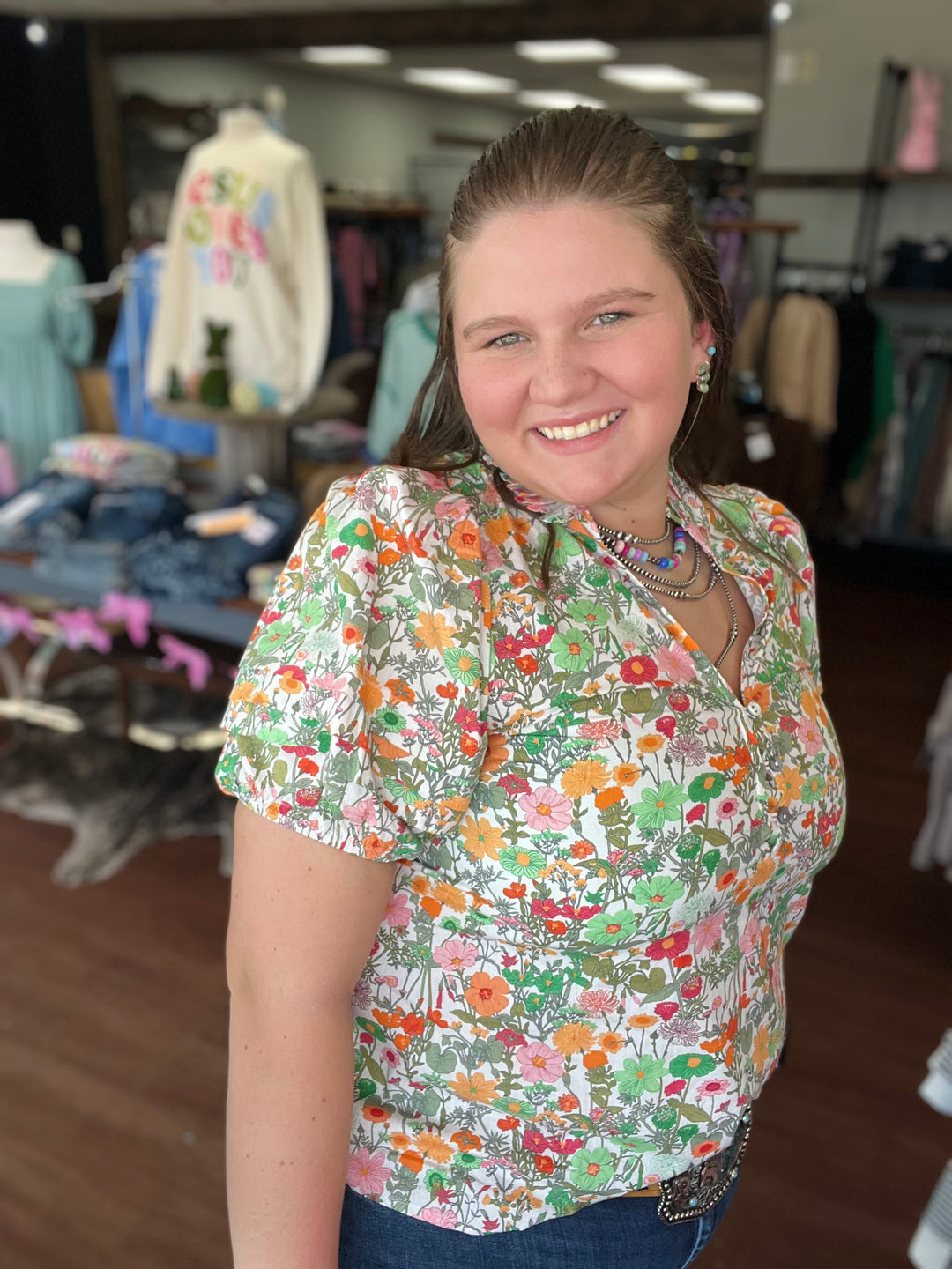 Virginia Floral Button Up Blouse Top