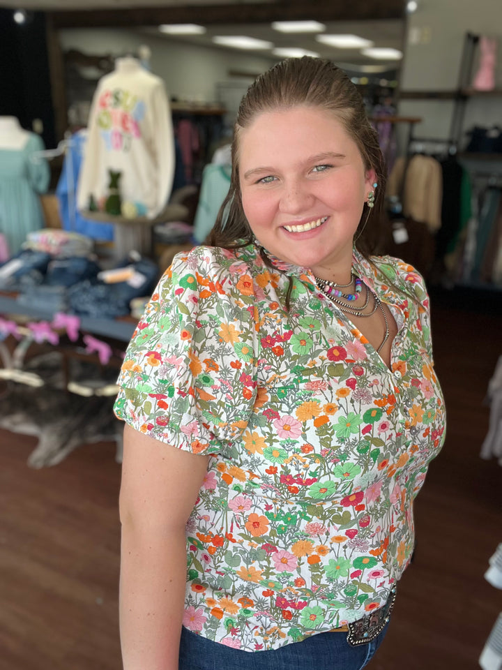 Virginia Floral Button Up Blouse Top