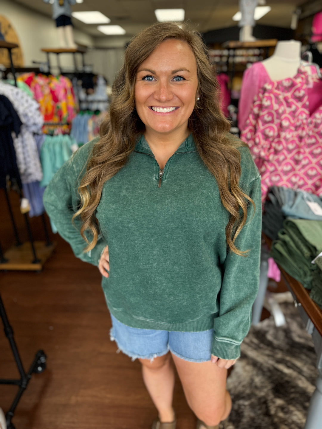 ACID WASH FLEECE HALF ZIP PULLOVER