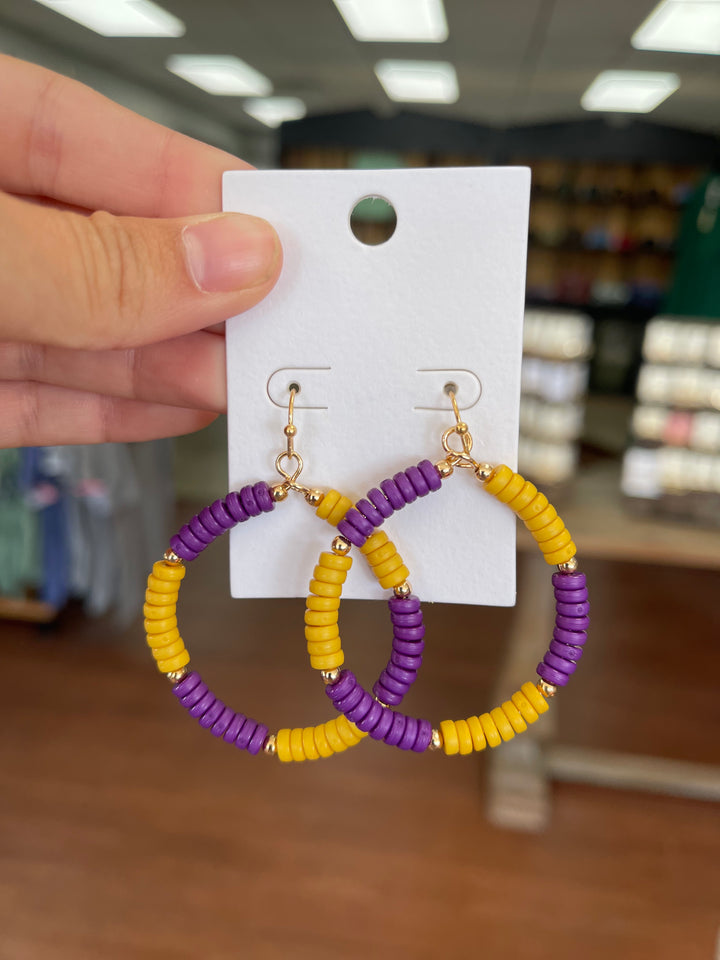 College Color Bead Circle Earrings