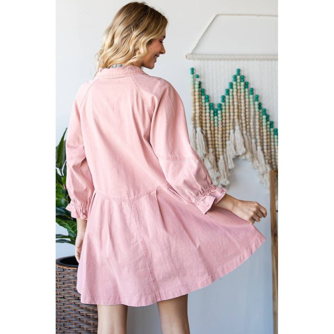 Cotton Twill Western Button Down Shirt Dress