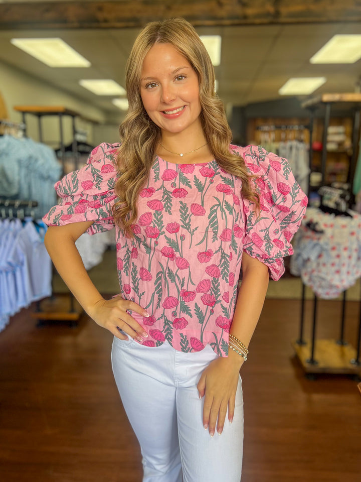 Caroline Scalloped Top in Pink