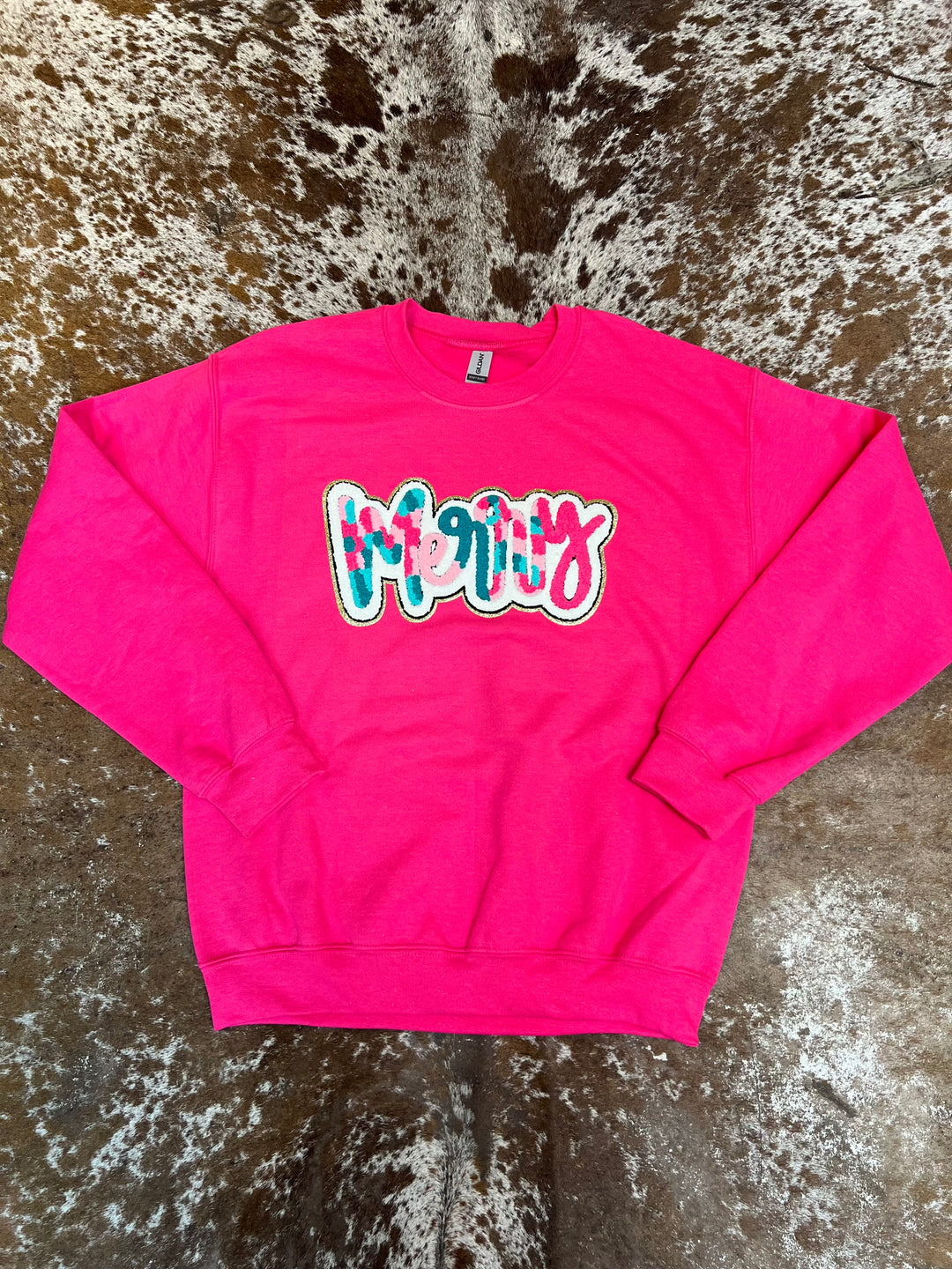 Colorful Merry Chenille Patch Sweatshirt