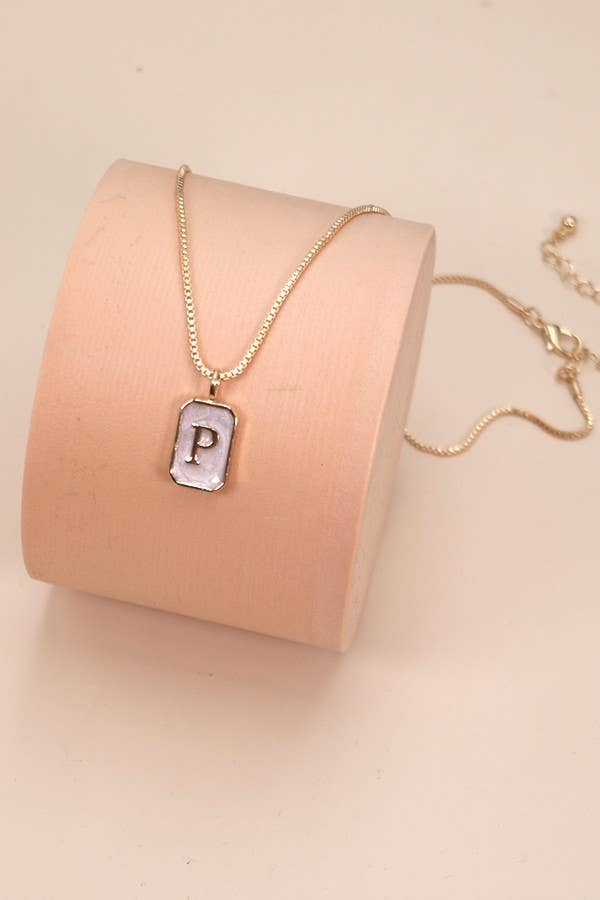 MONOGRAM INITIAL RECTANGLE PEARLY CHARM NECKLACE