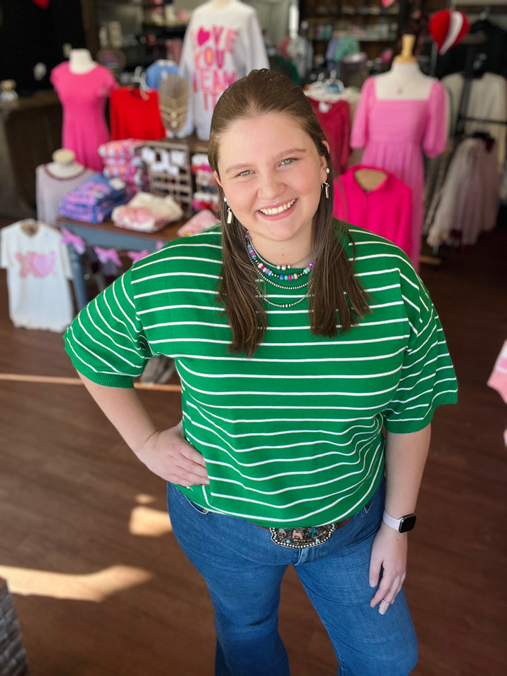 Striped Knit Short Sleeve Top