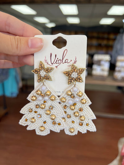 White & Gold Christmas Tree Earrings