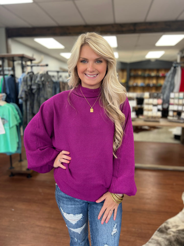 Magenta Dolman Mockneck Sweater