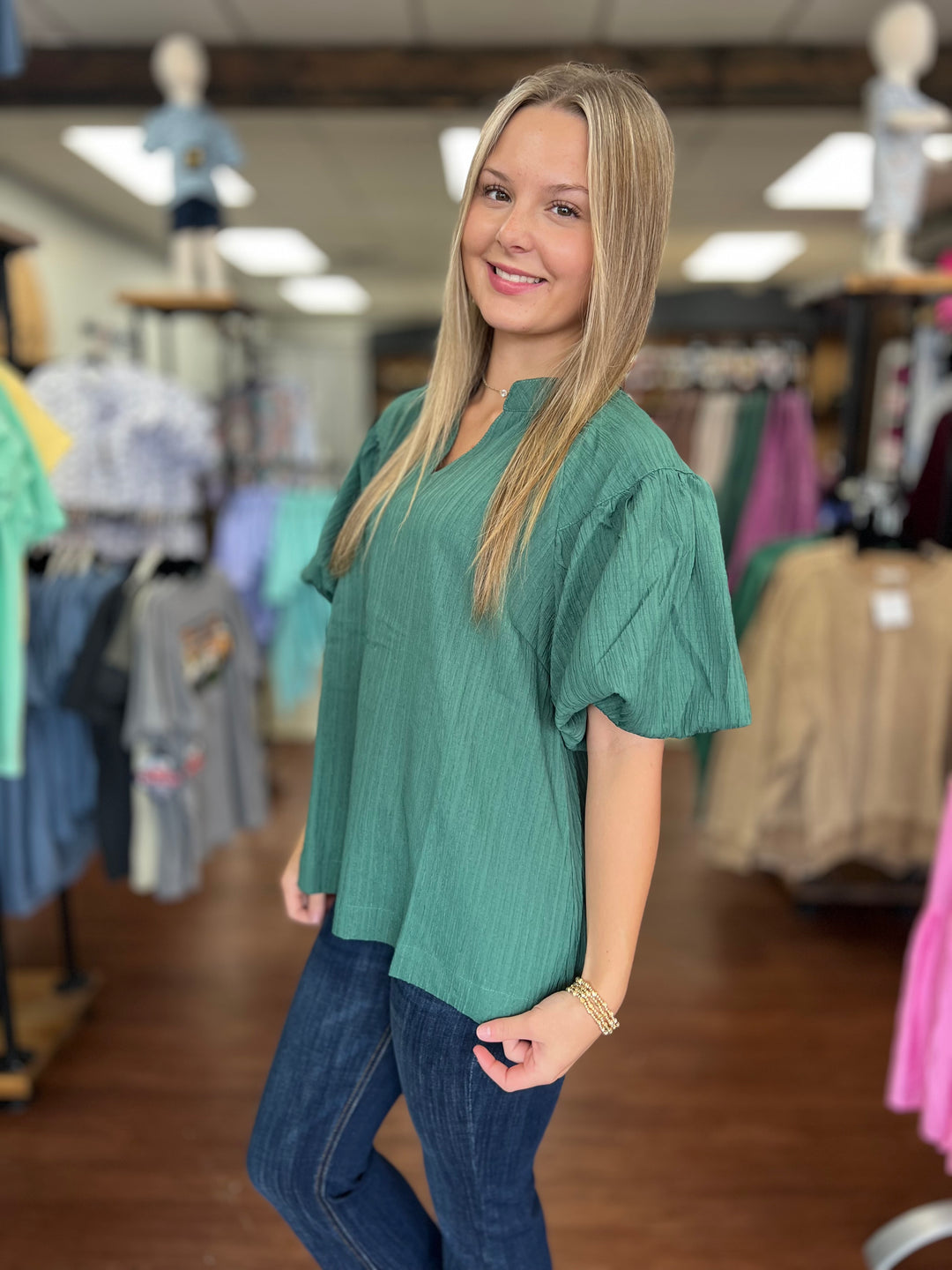 Lagoon Textured Puff Sleeve Blouse