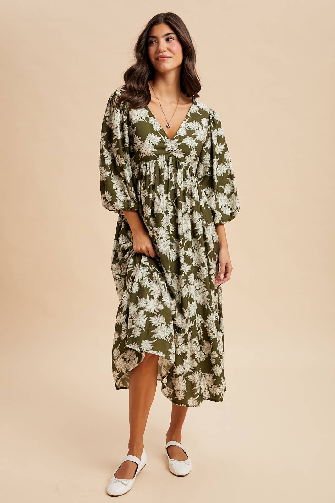 V NECK FLORAL DRESS