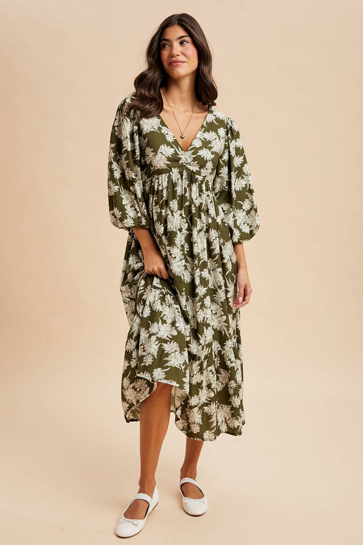 V NECK FLORAL DRESS