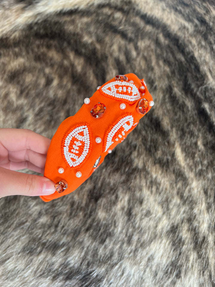 Orange Game Day Football Beaded Headband