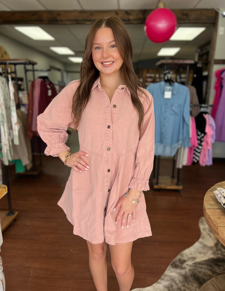 Cotton Twill Western Button Down Shirt Dress