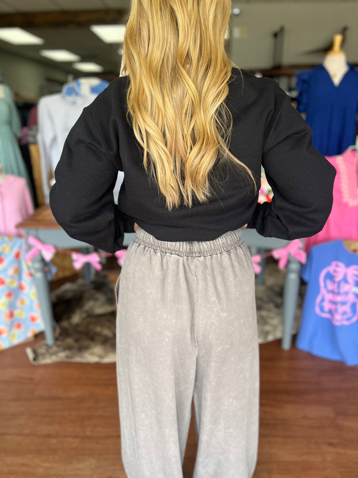 Drawstring Mineral Wash Wide Leg Pants