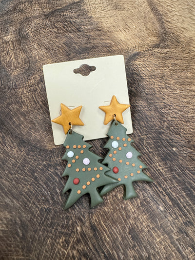 Christmas Tree & Star Clay Earrings