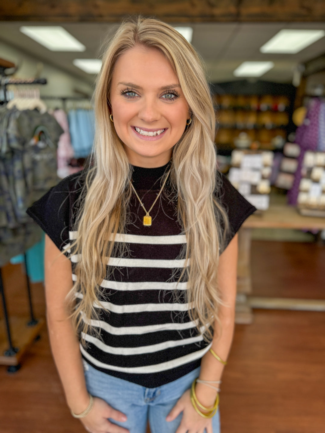 Striped Short Sleeve Sweater Top