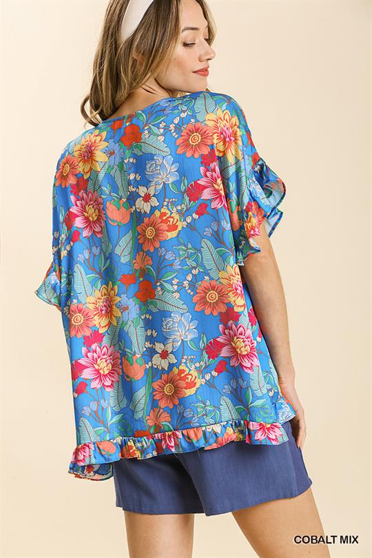 Floral Ruffle Hem Top