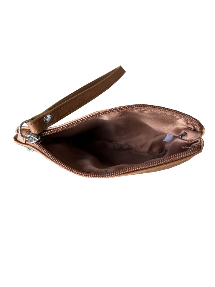 Leather Wristlet Cosmetic Bag