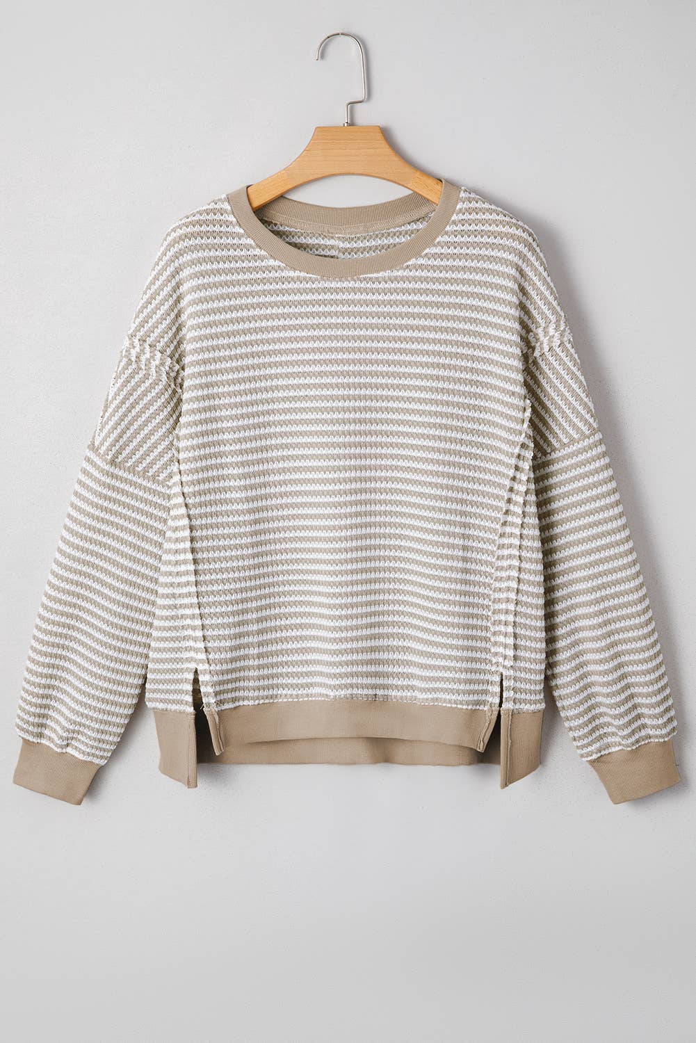 Stripe Ribbed Trim Long Sleeve Oversize Top