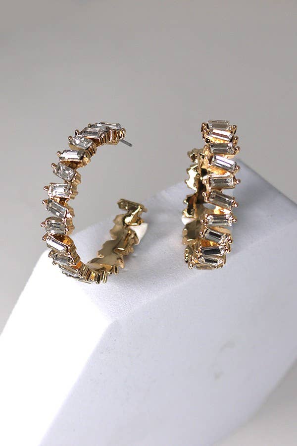 BAGUETTE RHINESTONE HOOP EARRINGS