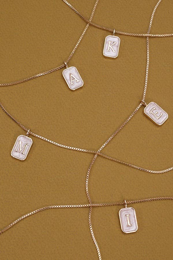 MONOGRAM INITIAL RECTANGLE PEARLY CHARM NECKLACE