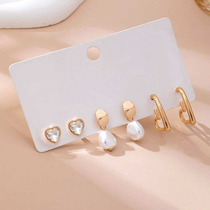 Trio Gold-Tone Pearl & Crystal Earring Set