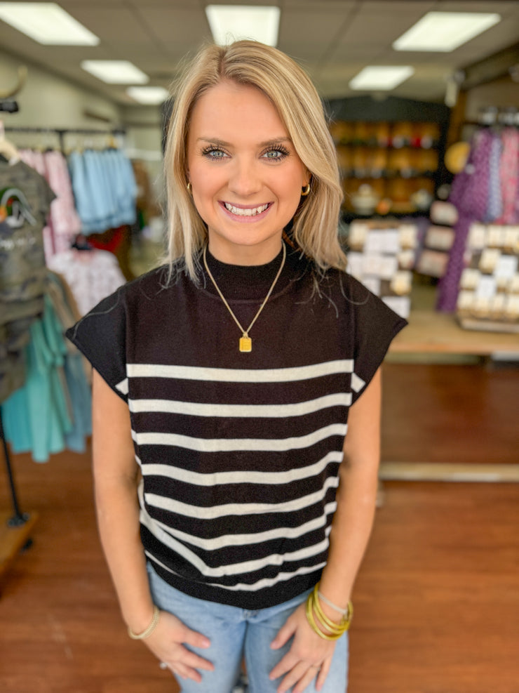 Striped Short Sleeve Sweater Top