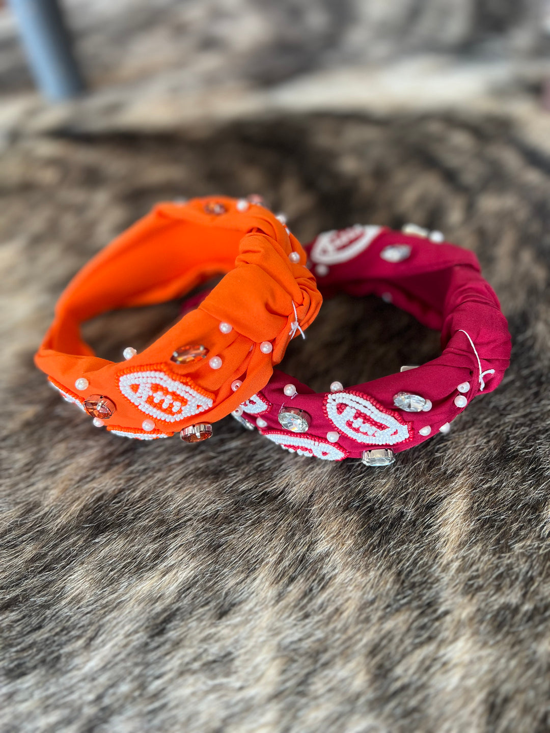 Orange Game Day Football Beaded Headband