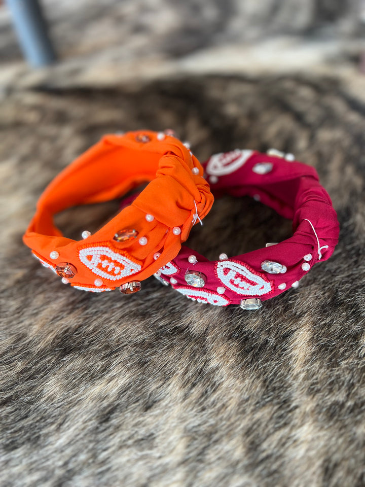 Orange Game Day Football Beaded Headband