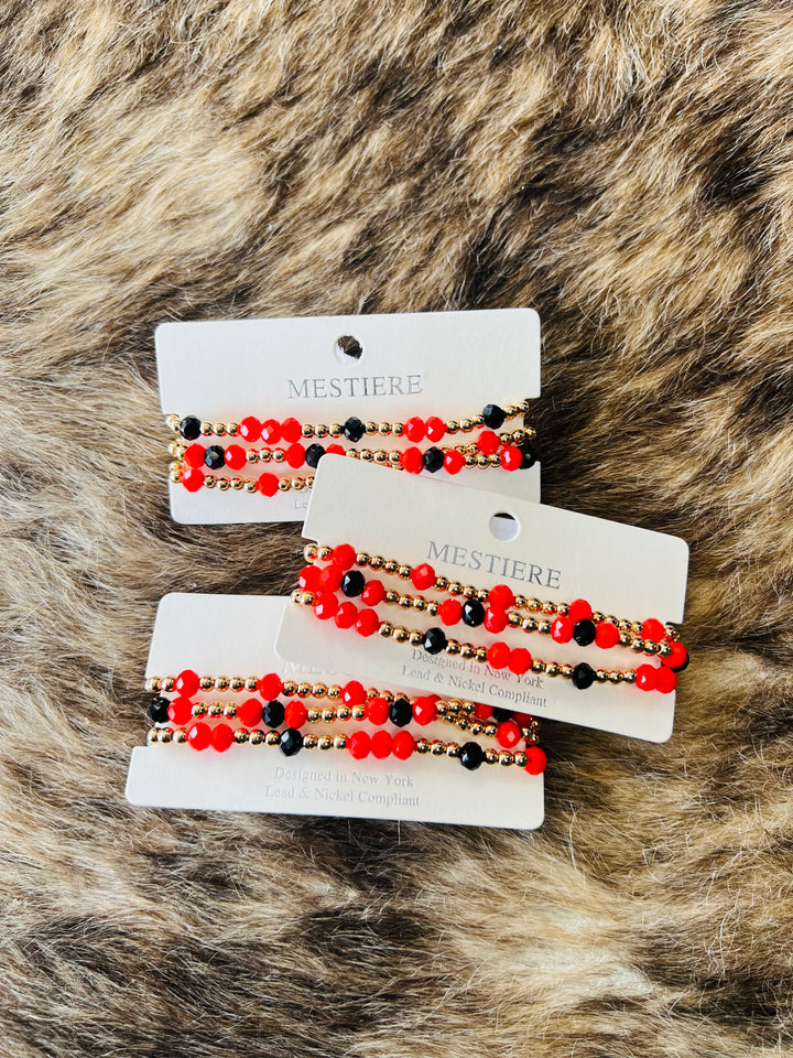 Gameday 3 Row Facet Bead Bracelet (red & black)