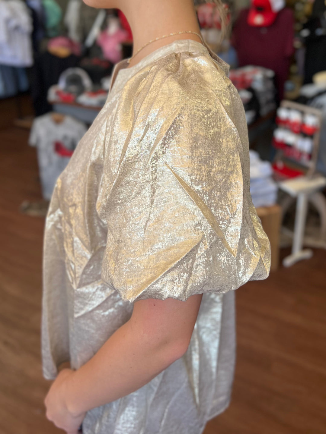 Metallic Puff Sleeve Blouse