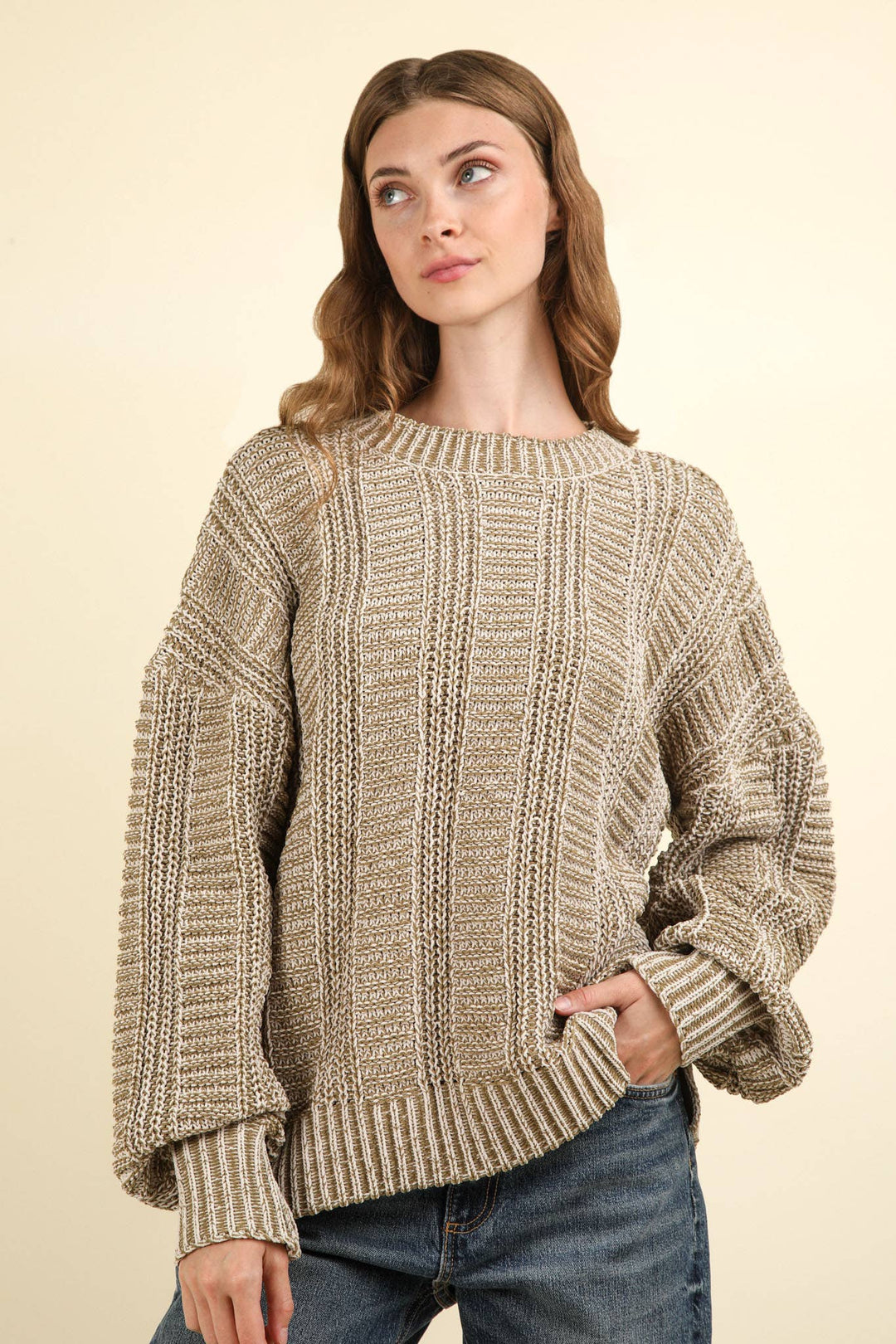 Two Tone Cozy Sweater Knit Top