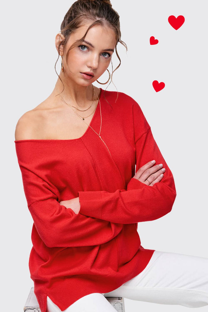 Stretchy V-neck Long Sleeve Lightweight Knit Top