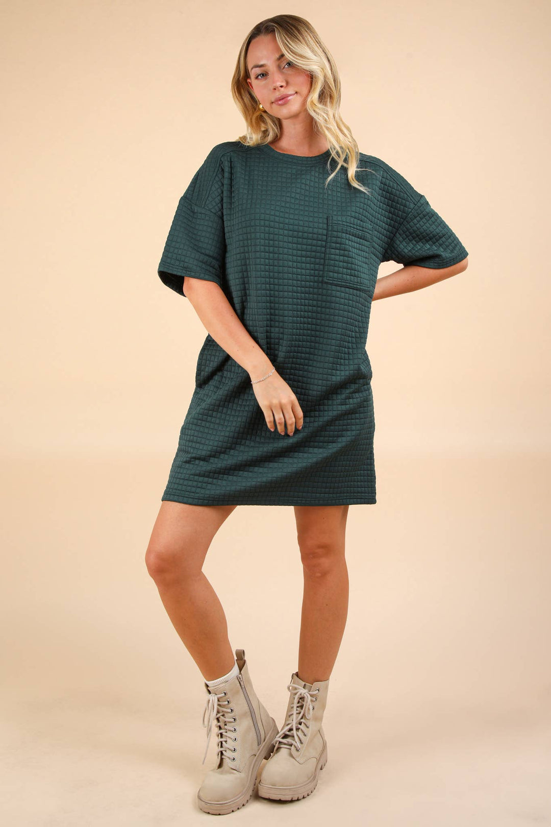 Oversized Quilted Basic Shift Mini Dress