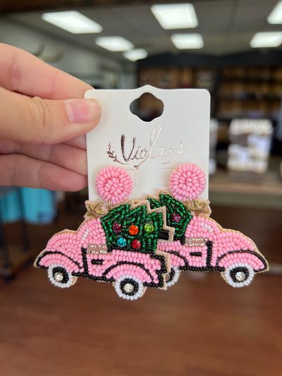 Pink X-MAS Tree & Truck Earrings