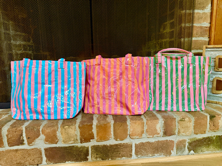 Striped PVC Wipeable Tote (with monogram)