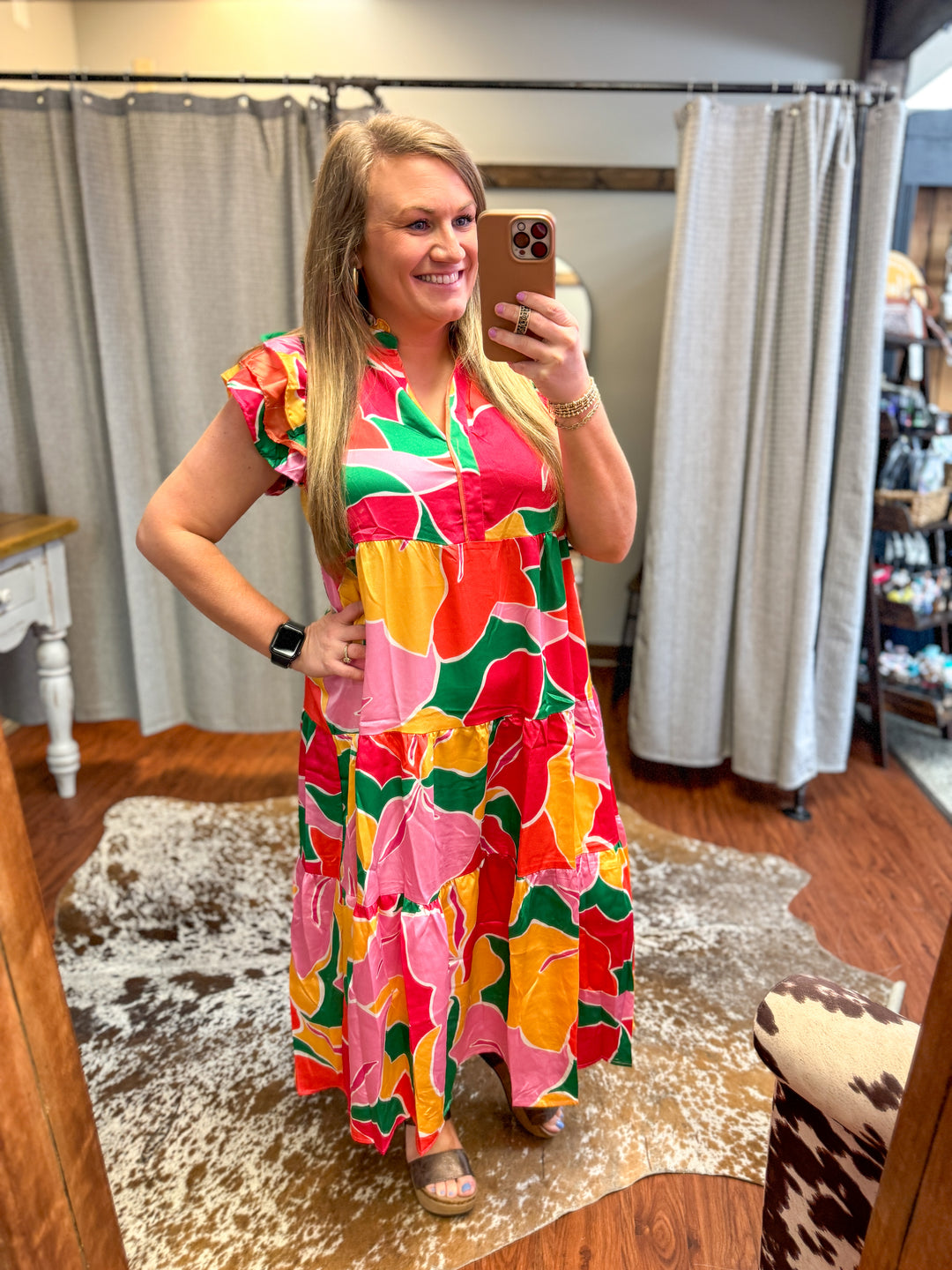 Tropical Satin Midi Dress