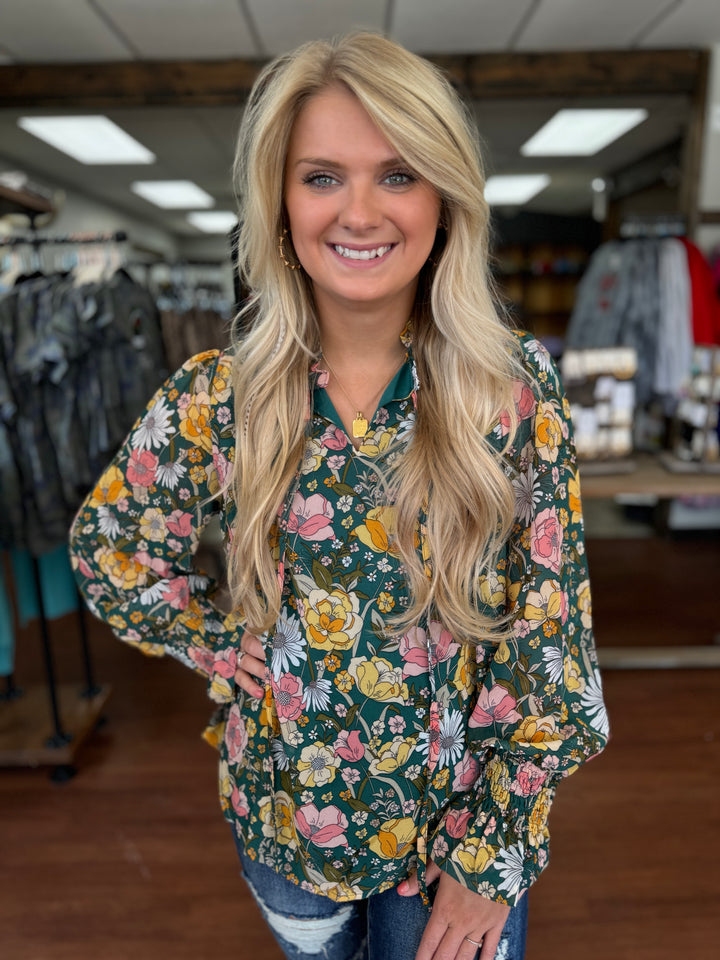 Hunter Green Floral Top