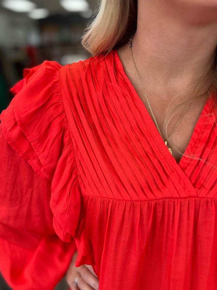 Silky Ruffle Shoulder Top