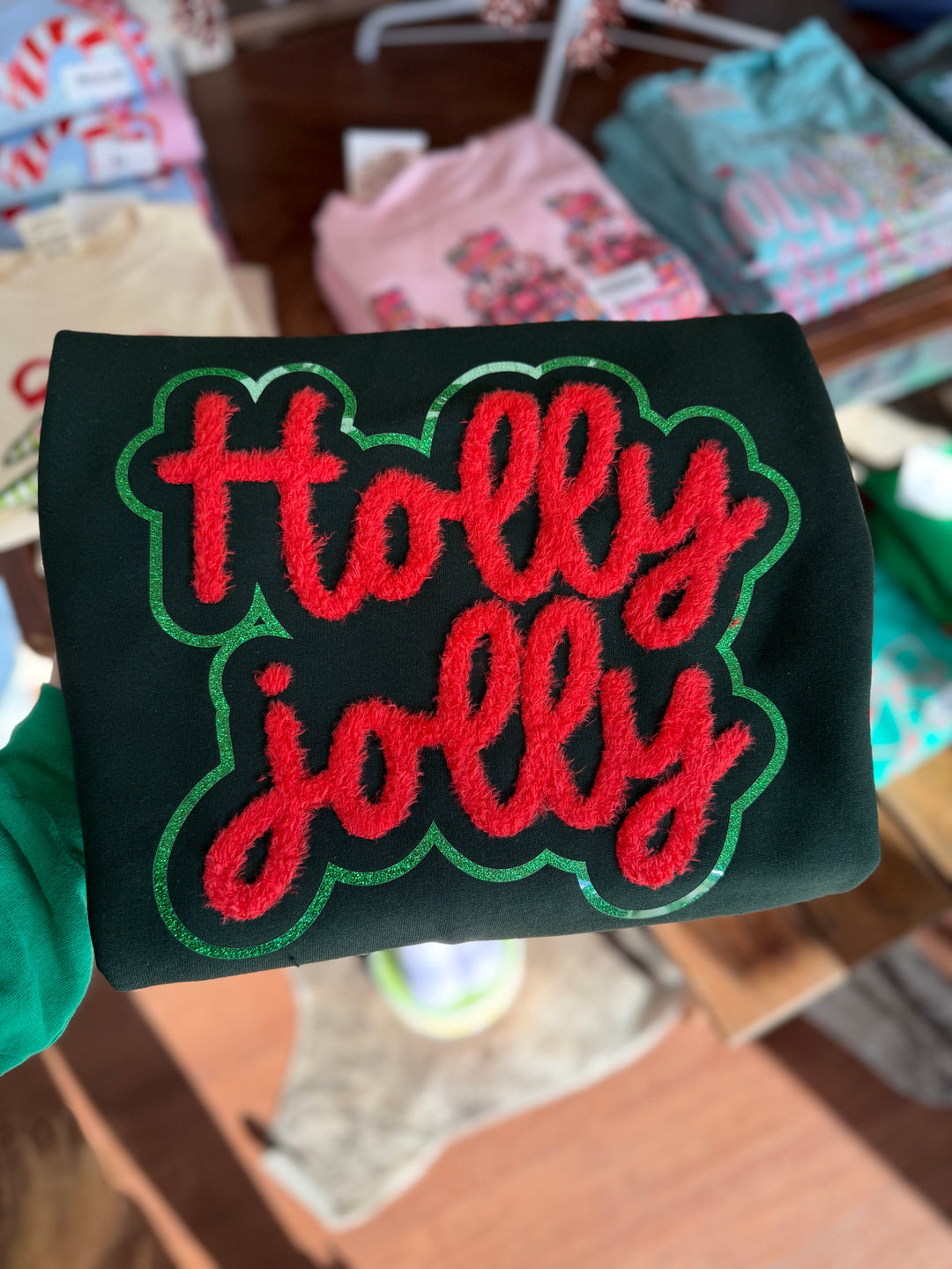 Holly Jolly Patch Forest Green Sweatshirt
