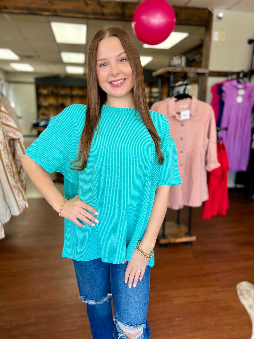 Callie Corded Rib Short Sleeve Pocket Top