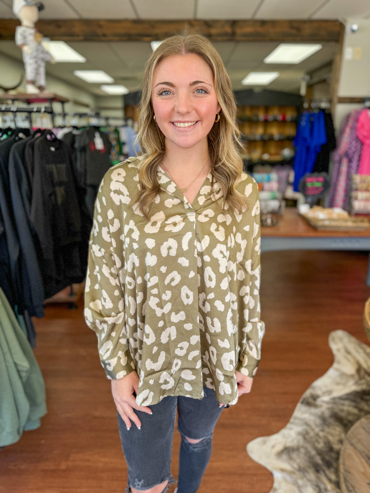 Oversized Silky Sage Leopard Top