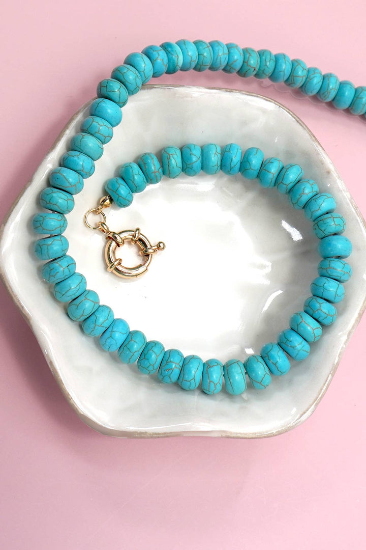 NATURAL STONE CHARM  SPRING CLASP BEADED NECKLACE | 40NK9461