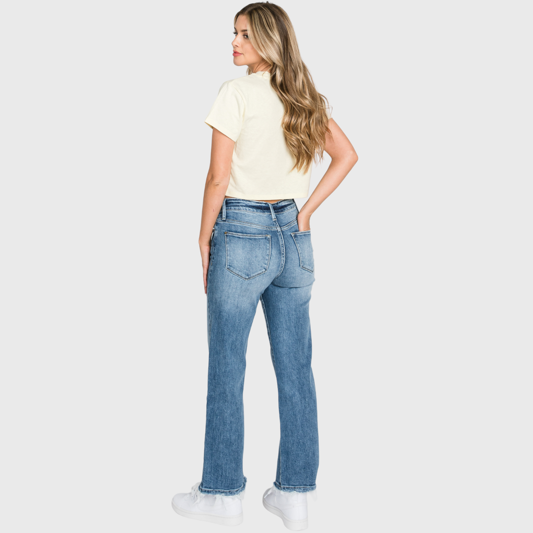 PETRA SUPER HIGH RISE STRETCH SLIM STRAIGHT JEANS