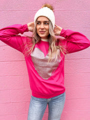 Pink Glitter Heart Crewneck Sweatshirt