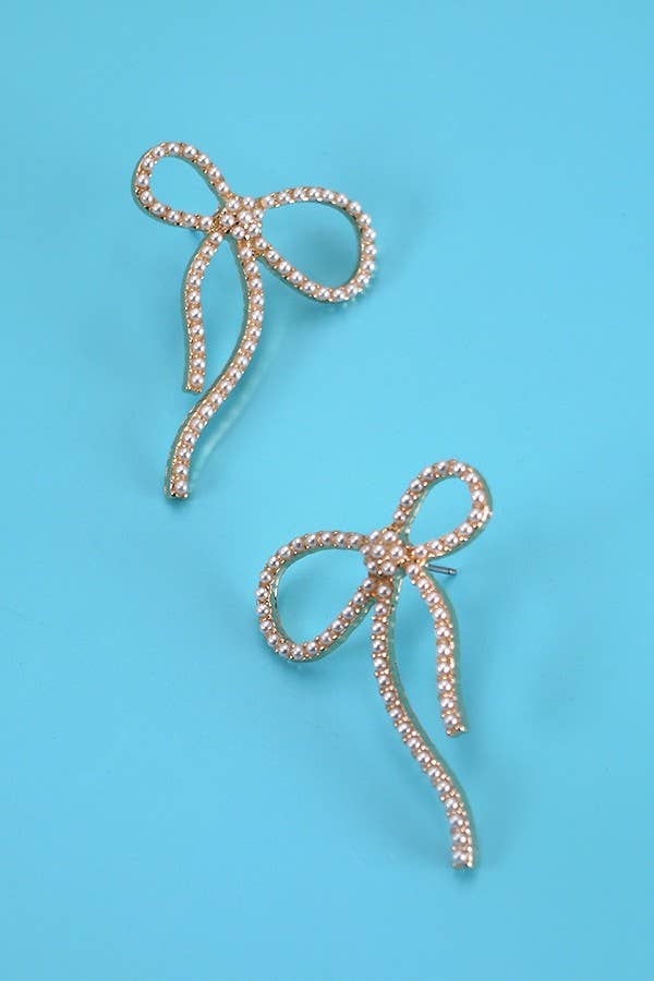 BIG BOW PEARL STUD EARRINGS