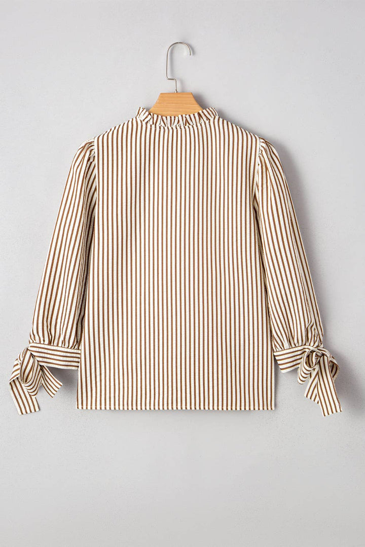 Striped VNeck Knot Bracelet Sleeve Blouse